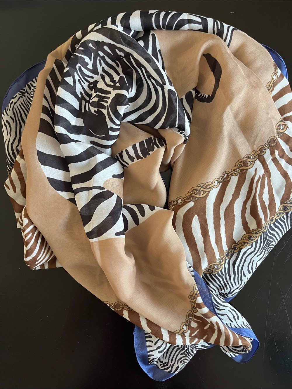 NWT Inc Zebra Print Scarf in Beige, Black, Brown & Blue